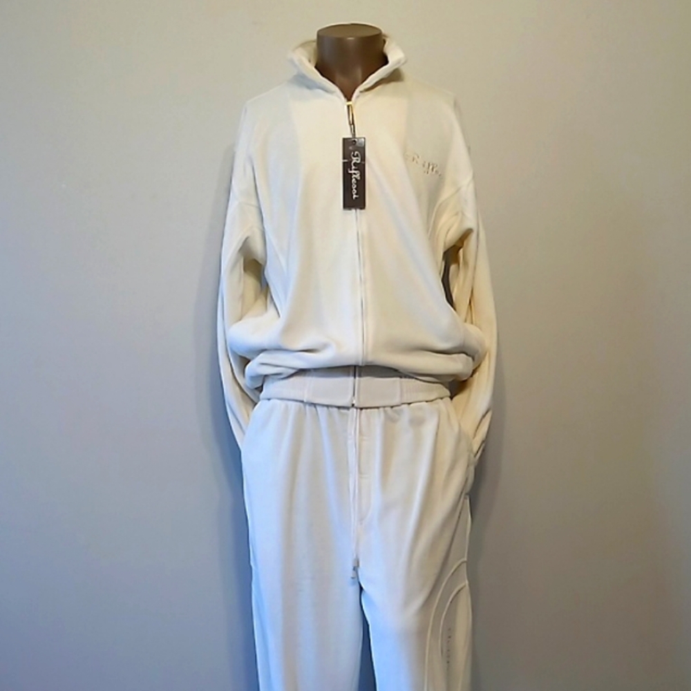 Rare & Awesome 2pc White Zip-Up Tracksuit by Riflessi